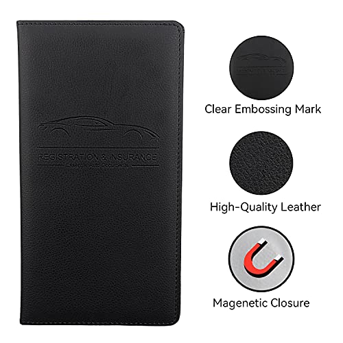 Miunice Car Registration and Insurance Holder, Premium Pu Leather Vehicle Glove Box Organizer - for Driver License, Cards & Essential Documents (L-Black) - Image 3