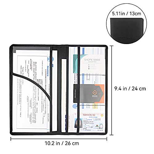 Miunice Car Registration and Insurance Holder, Premium Pu Leather Vehicle Glove Box Organizer - for Driver License, Cards & Essential Documents (L-Black) - Image 2