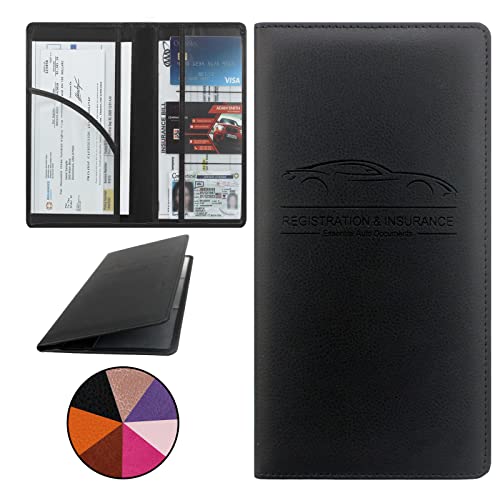 Miunice Car Registration and Insurance Holder, Premium Pu Leather Vehicle Glove Box Organizer - for Driver License, Cards & Essential Documents (L-Black) - Image 1