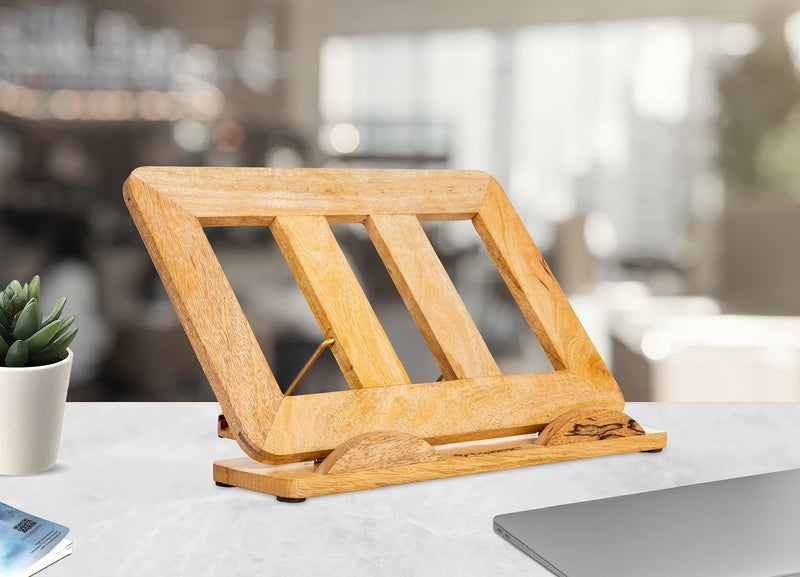 DnU Avenue Adjustable Wooden Laptop Stand for Desk | Foldable Mango Wood Laptop Riser for MacBook & Notebooks up to 17.3" | Portable & Ergonomic Design - Image 3
