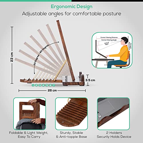 DnU Avenue Adjustable Wooden Laptop Stand for Desk | Foldable Mango Wood Laptop Riser for MacBook & Notebooks up to 17.3" | Portable & Ergonomic Design - Image 5