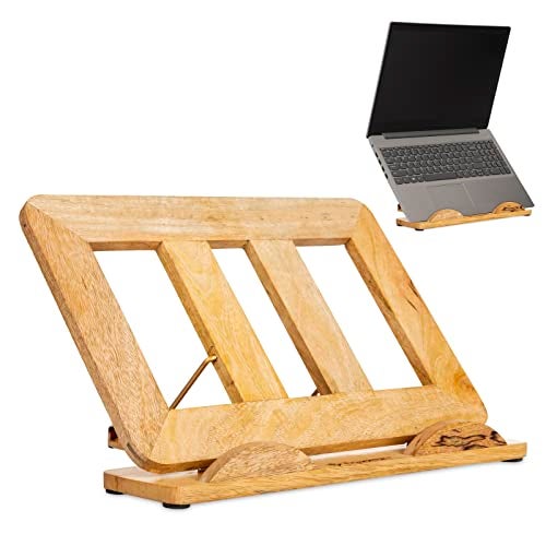 DnU Avenue Adjustable Wooden Laptop Stand for Desk | Foldable Mango Wood Laptop Riser for MacBook & Notebooks up to 17.3" | Portable & Ergonomic Design - Image 1