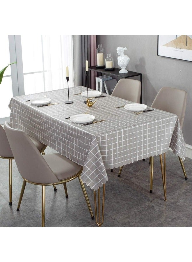 Happy Home Waterproof PVC Tablecloth, Elegant Dustproof Rectangular Tablecloth (137 x 183cm) Grey - Image 1