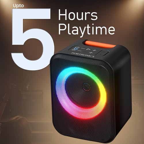 Portronics 30W Apollo 30 Wireless Bluetooth Portable Speaker with Wireless Karaoke Mic, Echo Control, 5 Hour Playtime, RGB LED Light, Bluetooth V5.4, Easy Grab Handle, USB in, Type C Charging(Black) - Image 2