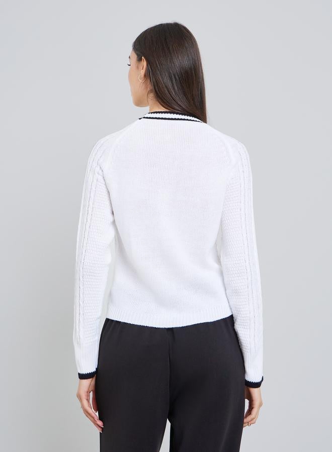 تايك تو كارديغان محبوك أبيض بأزرار - Image 4