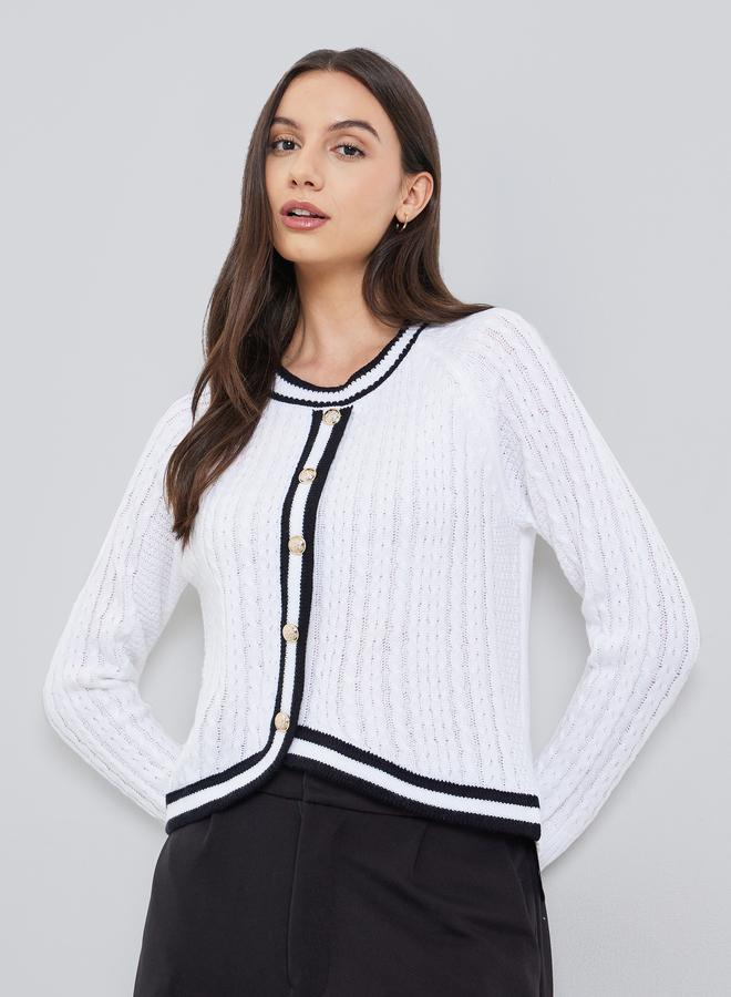 Take Two White Knit Buttoned Cardigan - Image 1