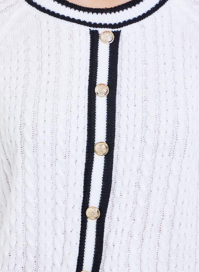Take Two White Knit Buttoned Cardigan - Image 3