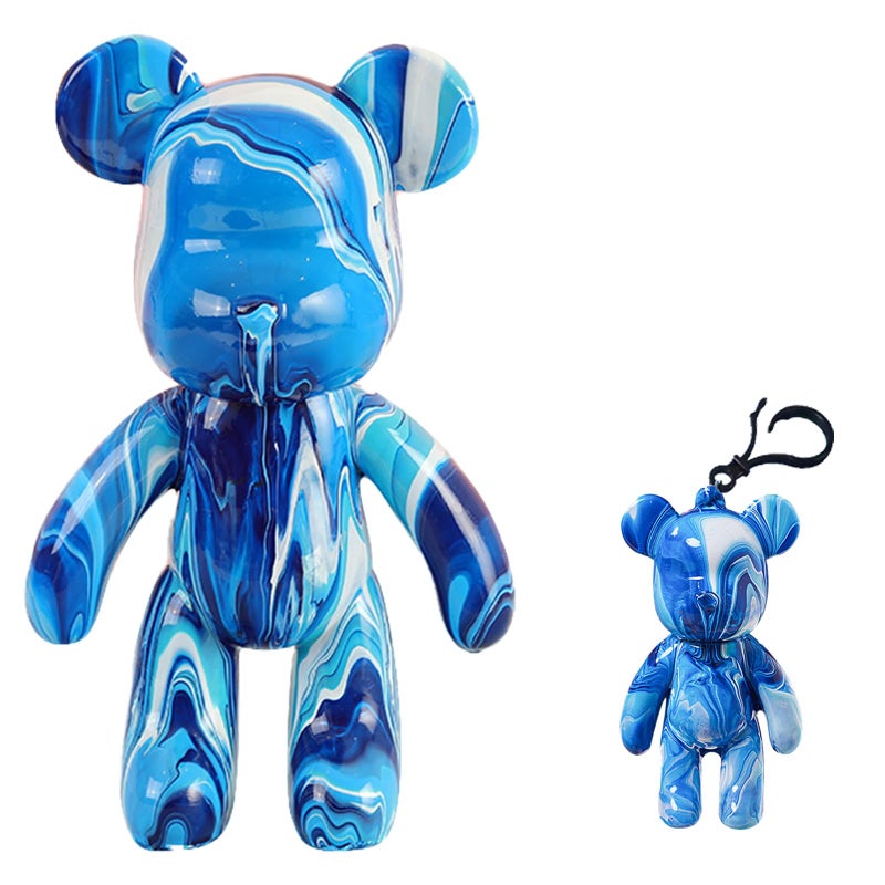 Coniuty DIY CyanWhiteBlue 9 Inch Fluid Bear Bear Keychain Figure Paint Set for Creative Graffiti Art Multicolor Painting