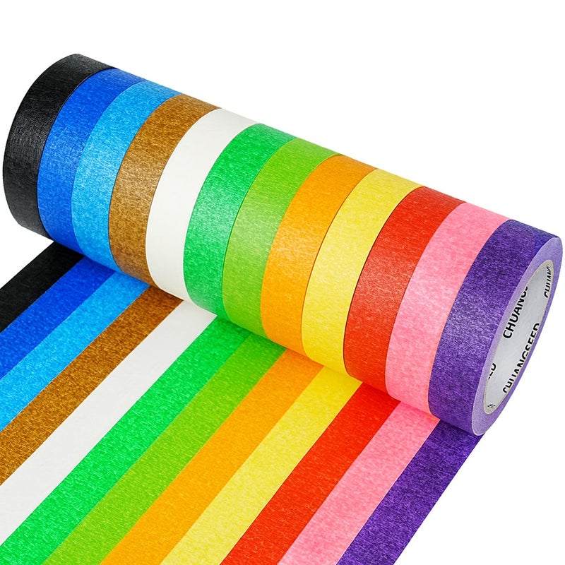 CHUANGSEED 12 Rolls Bulk Colored Masking Tape Set for Kids-Rainbow Colors 1 inch x 1080ft (360yards) Decorative Painters Tape for DIY Labeling, School Classroom Projects, Colorful Paper Decoration Arts Crafts - Image 1