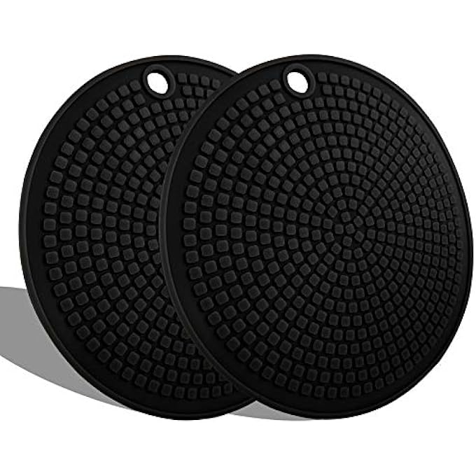 LogHog Round Silicone Trivets Set Of 2 Nonslip Ultra Soft Pot Holder Oven Mitts Hot Pads For Kitchen CountertopMultiPurposeFlexible Mats Heat Resistant Up To 464F2X Granular Black - Image 1