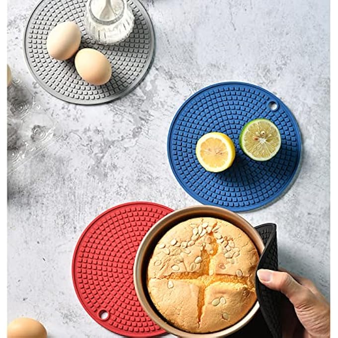 LogHog Round Silicone Trivets Set Of 2 Nonslip Ultra Soft Pot Holder Oven Mitts Hot Pads For Kitchen CountertopMultiPurposeFlexible Mats Heat Resistant Up To 464F2X Granular Black - Image 3