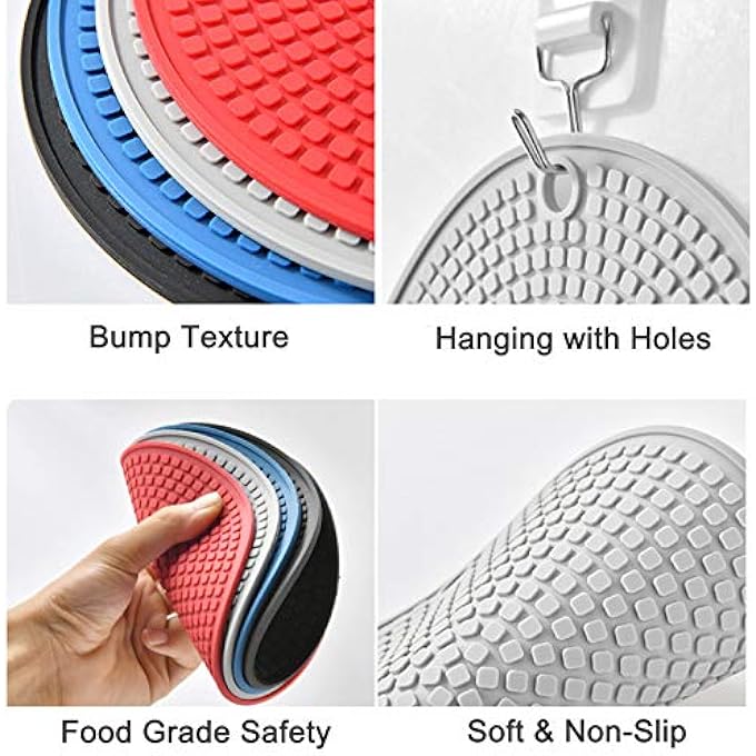 LogHog Round Silicone Trivets Set Of 2 Nonslip Ultra Soft Pot Holder Oven Mitts Hot Pads For Kitchen CountertopMultiPurposeFlexible Mats Heat Resistant Up To 464F2X Granular Black - Image 5