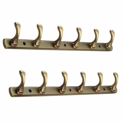 FERIO Zinc 6 Pin Hook Cloth Hanger Door Wall Hooks Rail for Hanging Clothes, Bathroom Cloth Hooks Hanger Door Wall Bedroom Bathroom Robe Hook (Pack of 2, Brass Antique, 6 Hook) - Image 1