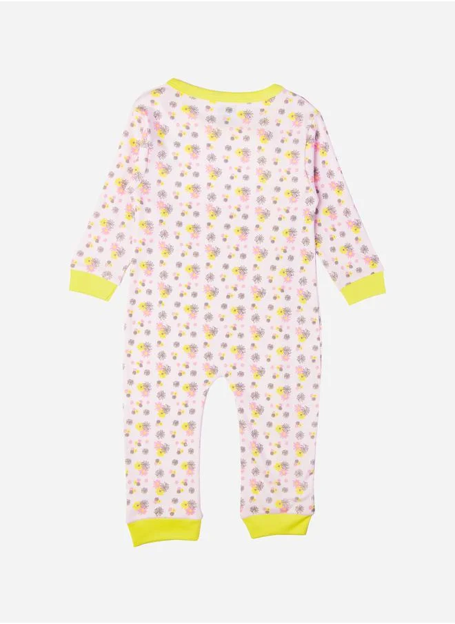 Babies Basic Floral Print Long Sleeves Sleepsuit