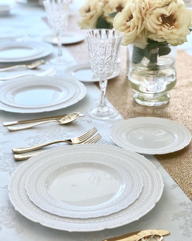 OCCASIONS FINEST PLASTIC TABLEWARE " OCCASIONS " 80 Plates Pack,(40 Guests) Extra Heavyweight Vintage Wedding Disposable/Reusable Plastic Plates 40 x 11'' Dinner + 40 x 8.25'' Salad/Dessert Plate (Chateau White) - Image 5