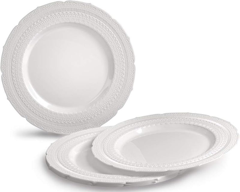 OCCASIONS FINEST PLASTIC TABLEWARE " OCCASIONS " 80 Plates Pack,(40 Guests) Extra Heavyweight Vintage Wedding Disposable/Reusable Plastic Plates 40 x 11'' Dinner + 40 x 8.25'' Salad/Dessert Plate (Chateau White) - Image 2