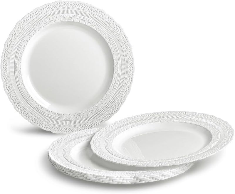 OCCASIONS FINEST PLASTIC TABLEWARE " OCCASIONS " 80 Plates Pack,(40 Guests) Extra Heavyweight Vintage Wedding Disposable/Reusable Plastic Plates 40 x 11'' Dinner + 40 x 8.25'' Salad/Dessert Plate (Chateau White) - Image 3