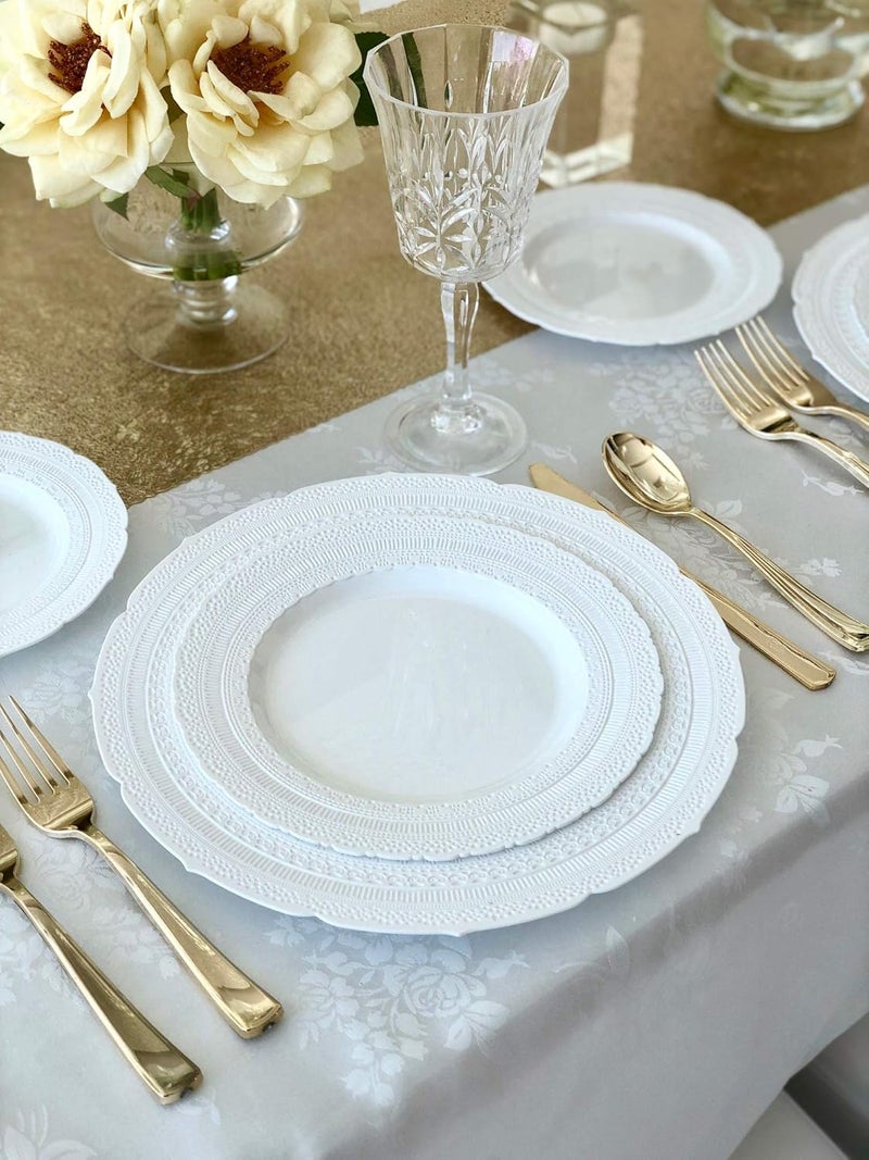 OCCASIONS FINEST PLASTIC TABLEWARE " OCCASIONS " 80 Plates Pack,(40 Guests) Extra Heavyweight Vintage Wedding Disposable/Reusable Plastic Plates 40 x 11'' Dinner + 40 x 8.25'' Salad/Dessert Plate (Chateau White) - Image 4