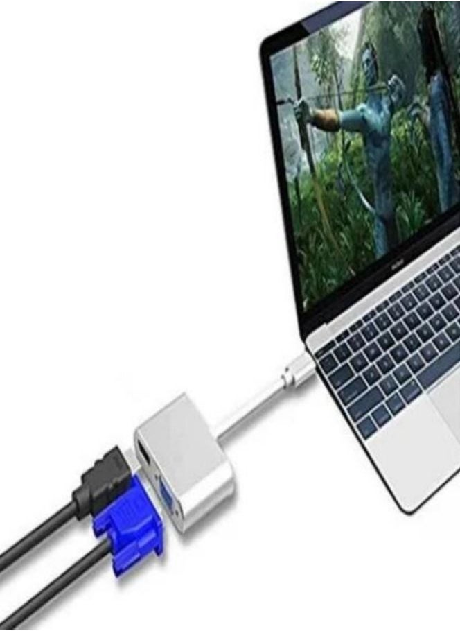 Generic - USB C to HDMI VGA Adapter, 2 in 1 USB Type C to VGA HDMI Splitter Converter Adapter for MacBook, Lenovo, Dell, Huawei, Xiaomi, HP computers - Image 1