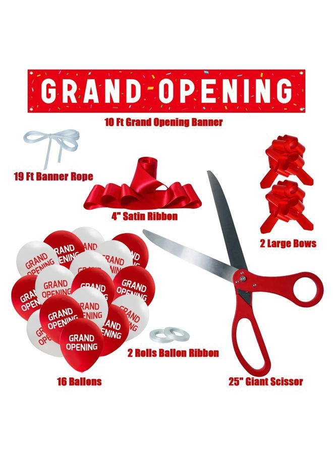 Funsky Grand Opening Red Ribbon Cutting Ceremony Kit - 25" Giant Scissors with Red Satin Ribbon, Banner, Balloons,Bows and More Supplies Grand Opening Decorations for Business - Image 2