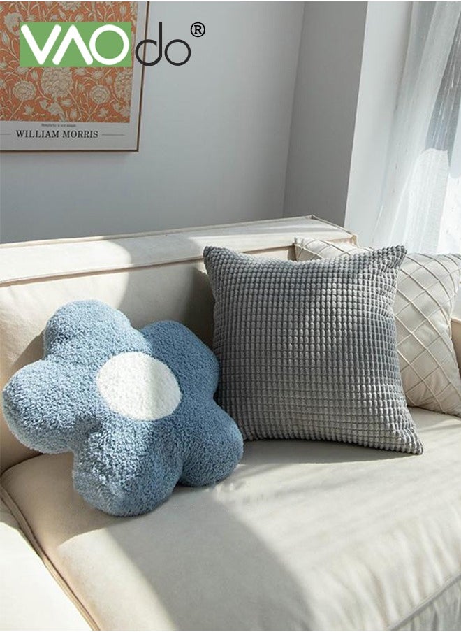 VAOdo 3PCS Sofa Pillow Cover Set Pillow Core,2 Corduroy Pillows and Flower Pillow,Soft Decorative Cushion Cover for Cushion Sofa Bedroom Living Room  - Image 2