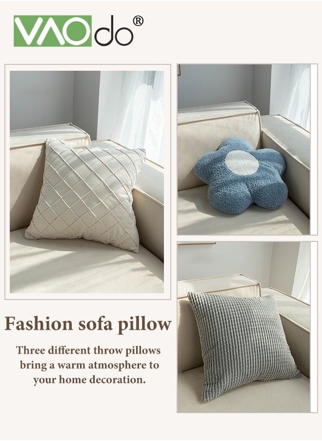 VAOdo 3PCS Sofa Pillow Cover Set Pillow Core,2 Corduroy Pillows and Flower Pillow,Soft Decorative Cushion Cover for Cushion Sofa Bedroom Living Room  - Image 3