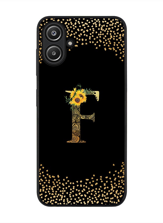 Stylizedd For Samsung Galaxy A06 Case,Slim fit Camera Protection, Shockproof Thin Phone cover - Custom Floral Monogram - F ( Black ) - Image 1