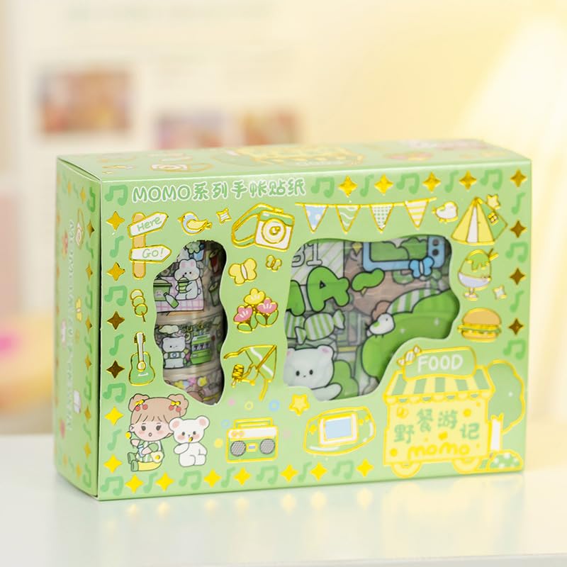 Samvardhan SAMVARDHAN Washi Tape Sticker Set – 4 Rolls Washi Tapes with 10 Stickers Sheets, Designer Decorative Masking Tapes for DIY Crafts Arts, Kawaii Journal Stickers Set Random colour sent  - Image 4