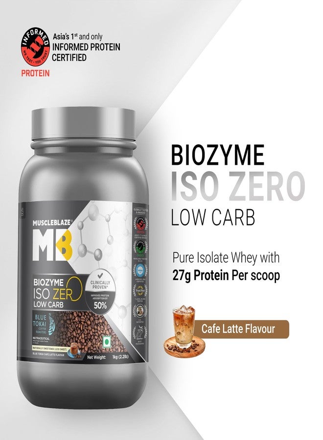 MuscleBlaze Biozyme Iso-Zero, Low Carb Whey Protein Isolate, 27g Isolate Whey Per Scoop (Blue Tokai Cafe Latte, 1kg / 2.2lbs) with USA Patent-Published Enhanced Absorption Formula (EAF) - Image 2