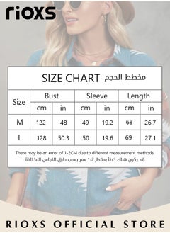 RIOXS Women's Vintage Geometric Print Pattern Jacket, Loose Button Down Long Sleeve Tweed Plaid Shirt Coat with Flap Pockets, Comfortable to Wear, Suitable for Daily Wear  - Image 4