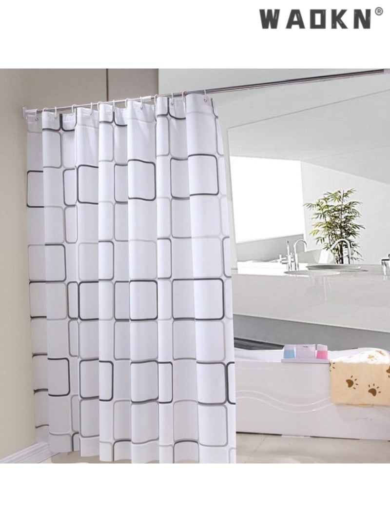 WAOKN Luxury Shower Curtain - Ultra Waterproof & Durable, Mildew & Stain Resistant, Elegant Black and White Square Pattern Design, Perfect Fit for Modern Bathrooms, Spacious Size 180X200 Cm - Image 1
