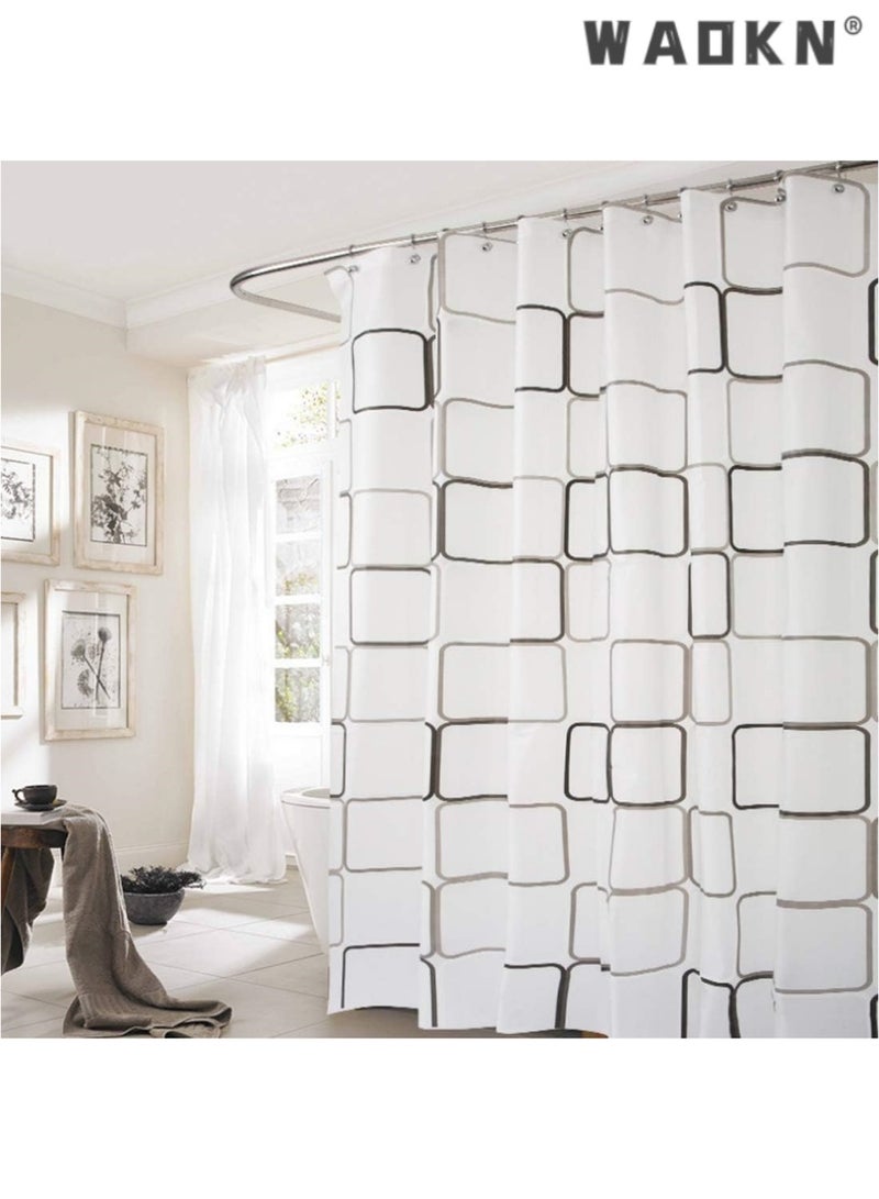 WAOKN Luxury Shower Curtain - Ultra Waterproof & Durable, Mildew & Stain Resistant, Elegant Black and White Square Pattern Design, Perfect Fit for Modern Bathrooms, Spacious Size 180X200 Cm - Image 4