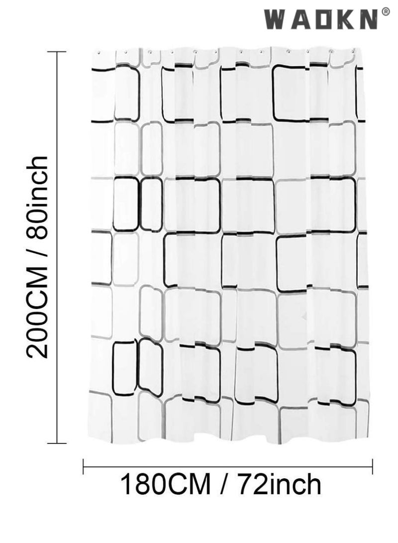 WAOKN Luxury Shower Curtain - Ultra Waterproof & Durable, Mildew & Stain Resistant, Elegant Black and White Square Pattern Design, Perfect Fit for Modern Bathrooms, Spacious Size 180X200 Cm - Image 2