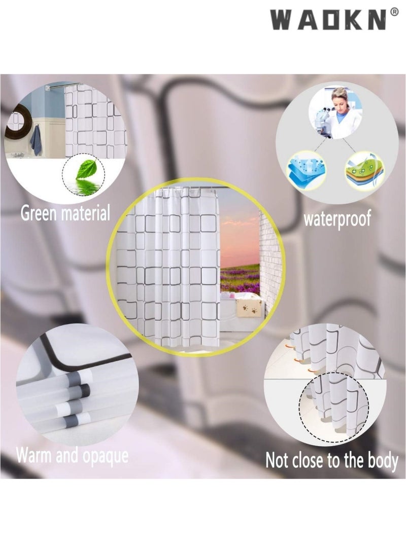 WAOKN Luxury Shower Curtain - Ultra Waterproof & Durable, Mildew & Stain Resistant, Elegant Black and White Square Pattern Design, Perfect Fit for Modern Bathrooms, Spacious Size 180X200 Cm - Image 3