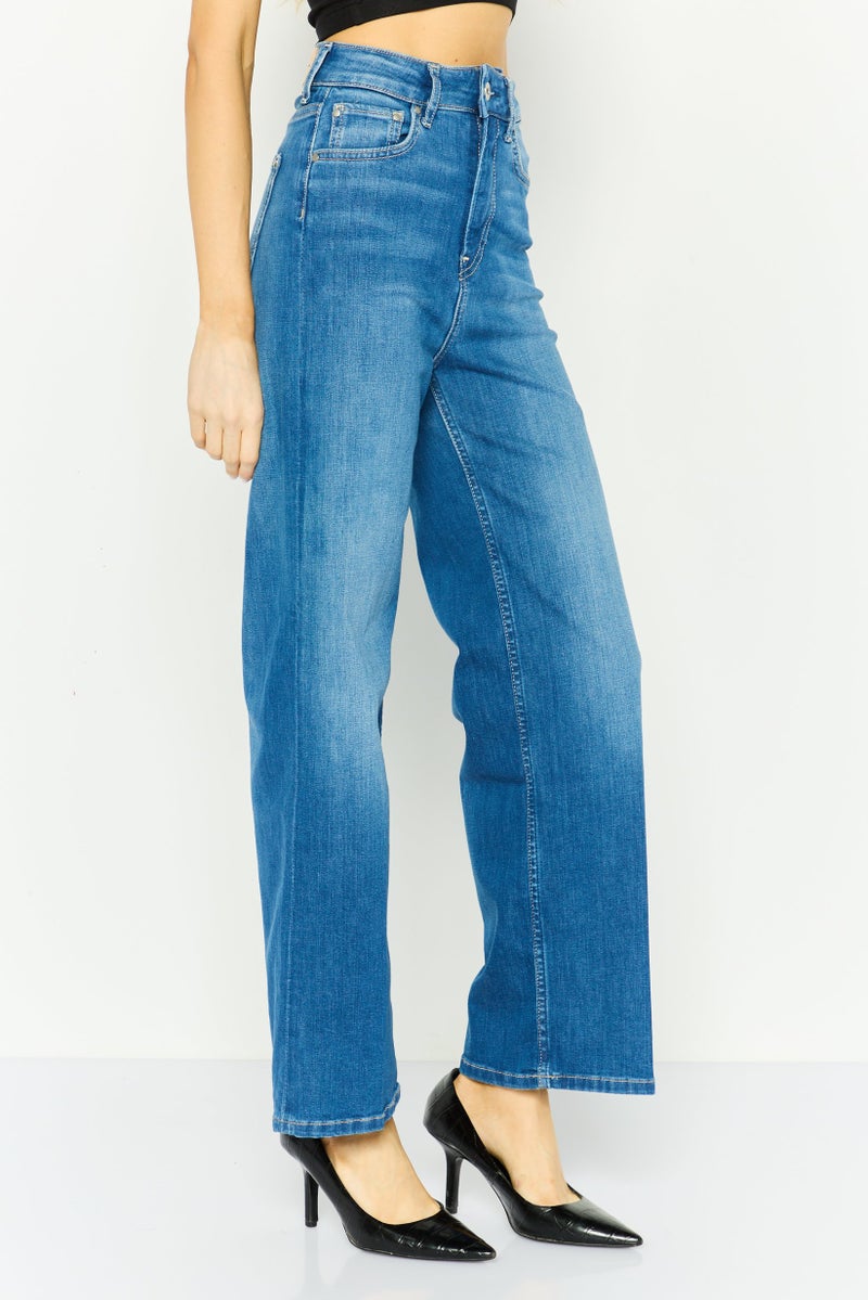 Pepe Jeans جينز دنيم عالي الخصر للنساء بقصة عادية، أزرق - Image 4