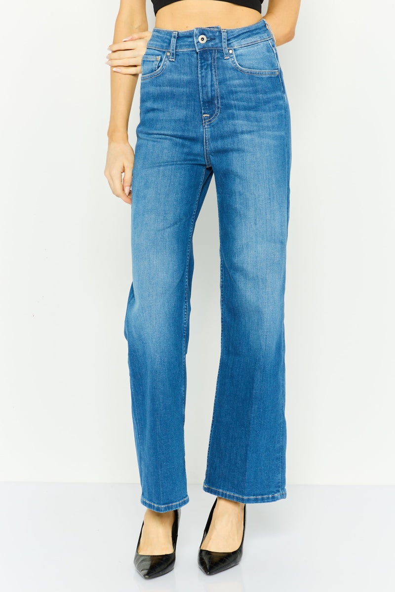 Pepe Jeans جينز دنيم عالي الخصر للنساء بقصة عادية، أزرق - Image 1