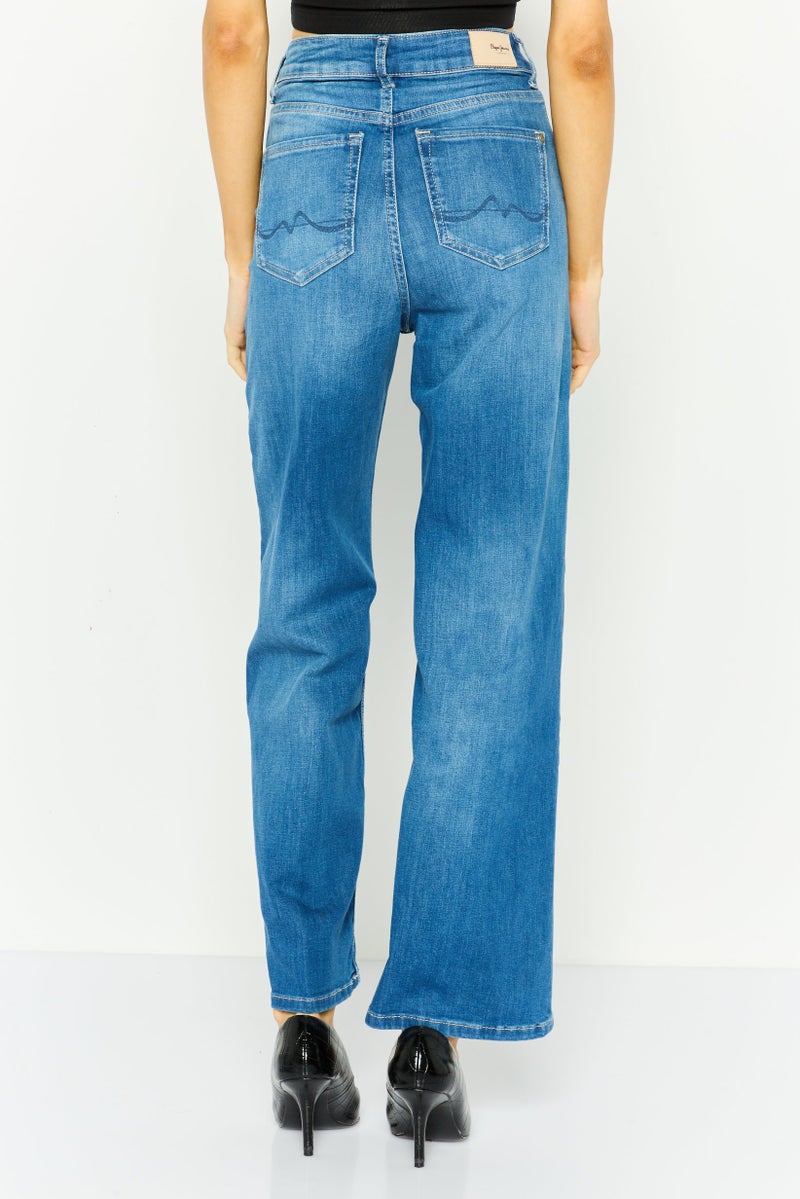 Pepe Jeans جينز دنيم عالي الخصر للنساء بقصة عادية، أزرق - Image 2