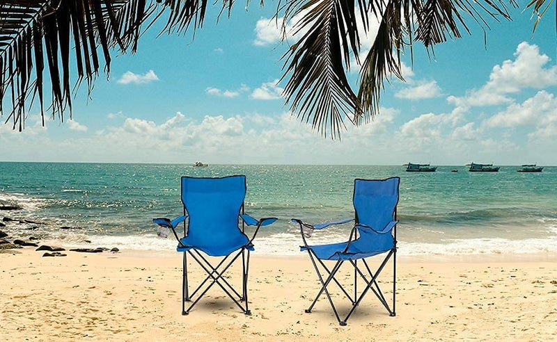 Sarjak Camping Fishing Quad Chair Foldable Beach Garden Lounger with Cup Holder Large Steel Frame Collapsible Portable Lumbar Back Support for Outdoor Picnic Sport - Image 5