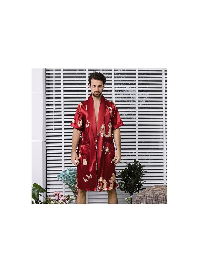 Loquat - Printed Pyjama Robe Red - Image 1