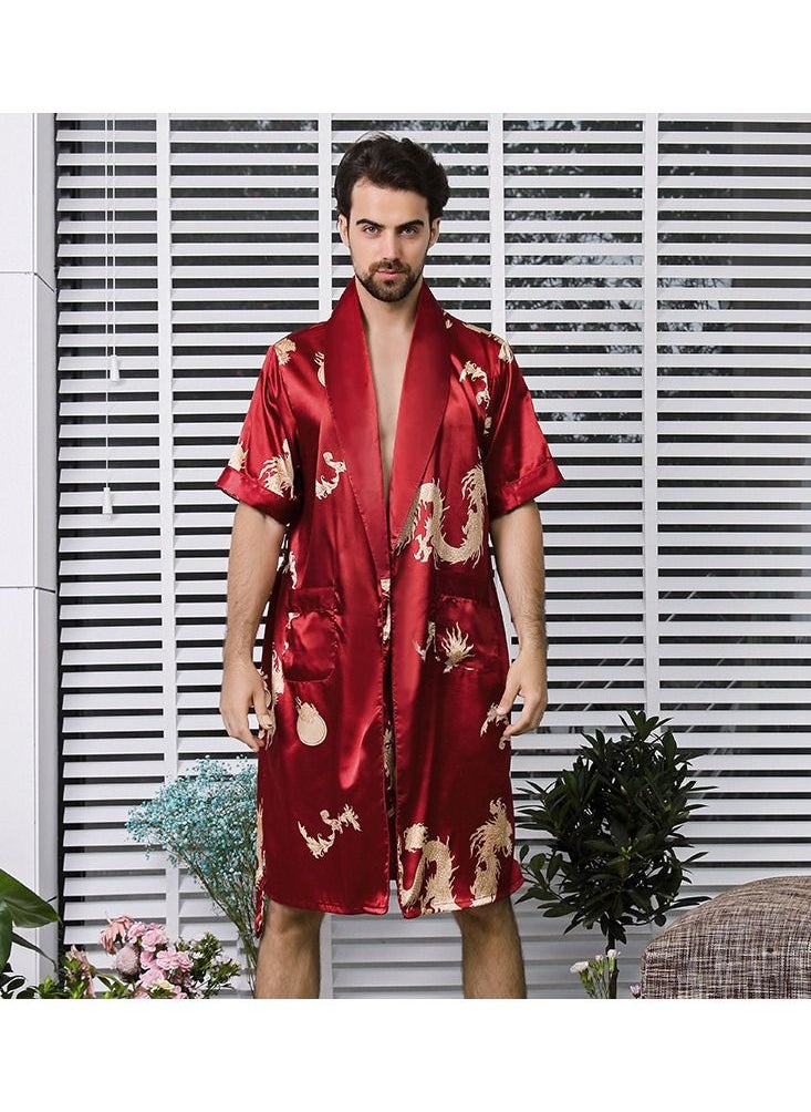 Loquat - Printed Pyjama Robe Red - Image 1