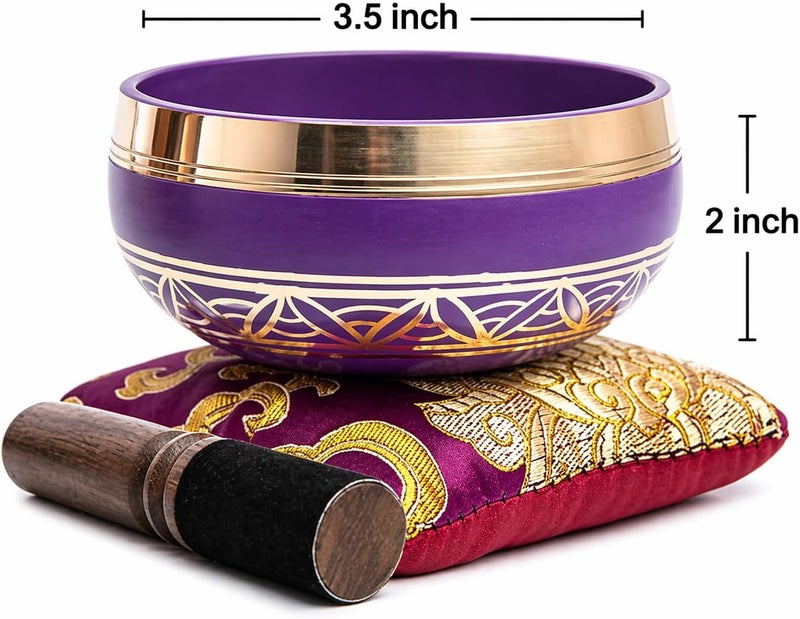 HIMALAYAN BAZAAR Tibetan Singing Bowl Set - Easy To Play for Beginners - Authentic Handcrafted Mindfulness Meditation Holistic Sound 7 Chakra Healing Gift by Himalayan Bazaar (Purple-Magenta) - Image 2