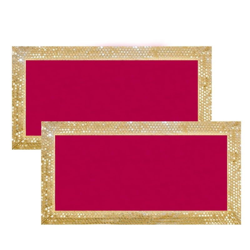 Dulhan DLC CD Lace Sequin Work Pink Velvet Pooja Cloth Asan for God Idol 10 x 20 inch Altar Cloth for Puja mandir Pack of 2 Small chowki Aasan kapda for bhagwan Home Temple Diwali Decoration Cloth mat - Image 1