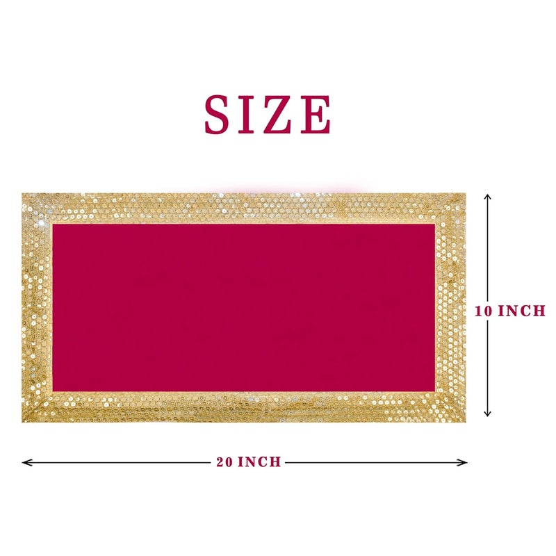 Dulhan DLC CD Lace Sequin Work Pink Velvet Pooja Cloth Asan for God Idol 10 x 20 inch Altar Cloth for Puja mandir Pack of 2 Small chowki Aasan kapda for bhagwan Home Temple Diwali Decoration Cloth mat - Image 2