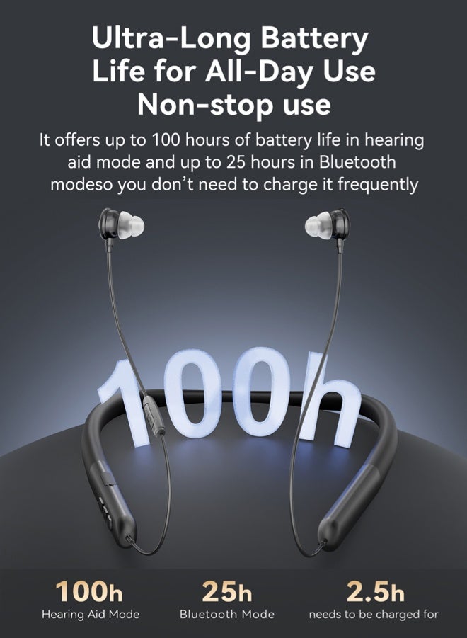 جي سي سي جوو سماعات اذن طبيه لضعف سمع سماعات أذن بلوتوث مع شريحة DSP بـ 16 قناة، صوت نقي، تصميم مريح، تدعم المكالمات والموسيقى، حتى 100 ساعة في وضع الاستعداد - Image 5