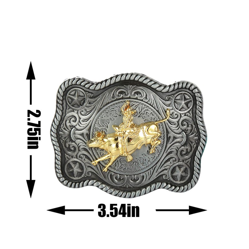 KDG Western cowboy belt buckle for belt accessories Custom buckle (Square Gold Horse Riding) - Image 2