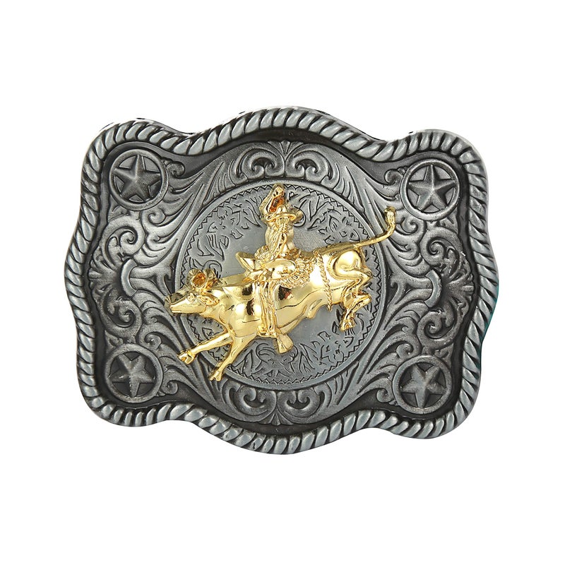 KDG Western cowboy belt buckle for belt accessories Custom buckle (Square Gold Horse Riding) - Image 1