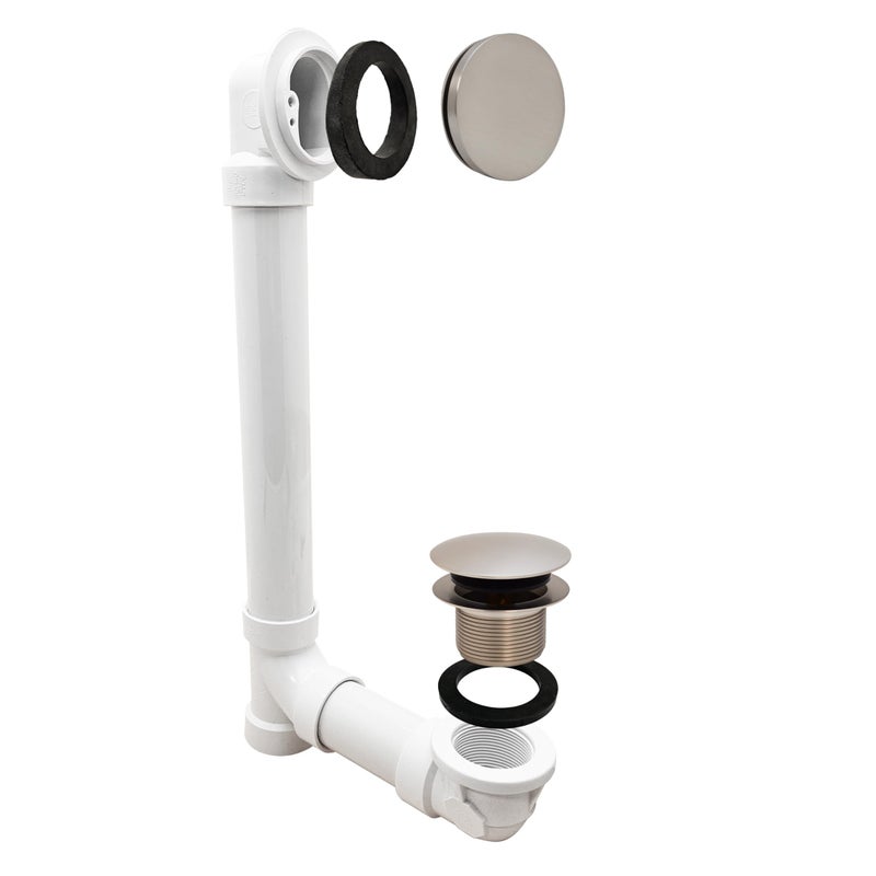 Westbrass 493244H07 12 4 Bath Waste Overflow Assembly with TipToe Drain Plug and Illusionary FaceplateSCH 40 PVC Pipe 1Pack Satin Nickel - Image 2