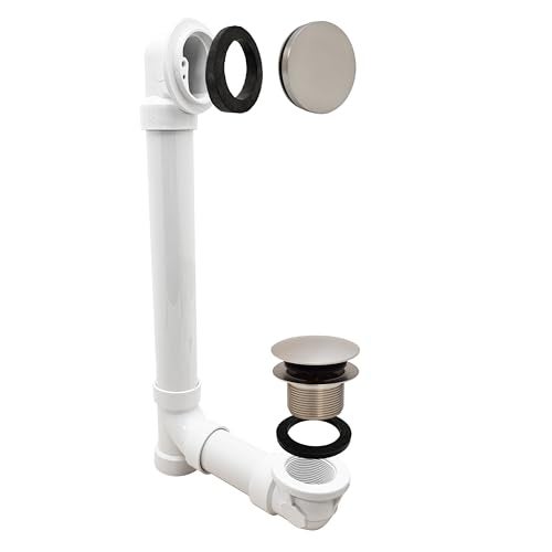 Westbrass 493244H07 12 4 Bath Waste Overflow Assembly with TipToe Drain Plug and Illusionary FaceplateSCH 40 PVC Pipe 1Pack Satin Nickel - Image 1