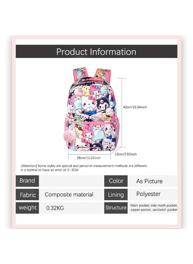 General New cartoon animation pink three-piece backpack (available for primary and secondary school children, travel, school, mountain climbing, sports) - 7  - Image 2