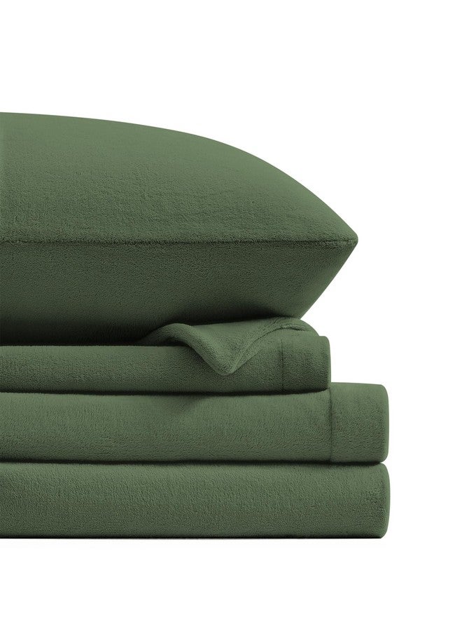Petrichor Flannel Fleece Queen Size Sheet Set Green - Ultra Soft Anti-Static Plush Bedding, 4 Piece (1 Fitted Sheet, 1 Flat Sheet, 2 Pillowcases) - Image 1